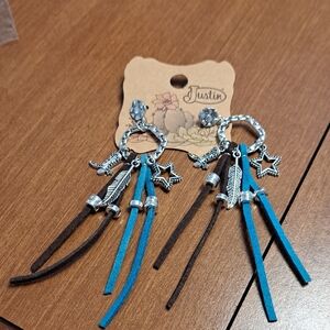 FLASH SALE Justin Boots Turquoise and Brown Tassel Star & Feather Earrings
